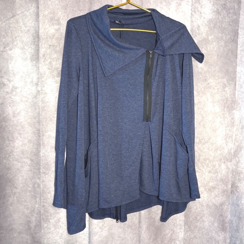 NWT Terez Asymmetrical Zip Shawl Women Small Heather Blue Athleisure